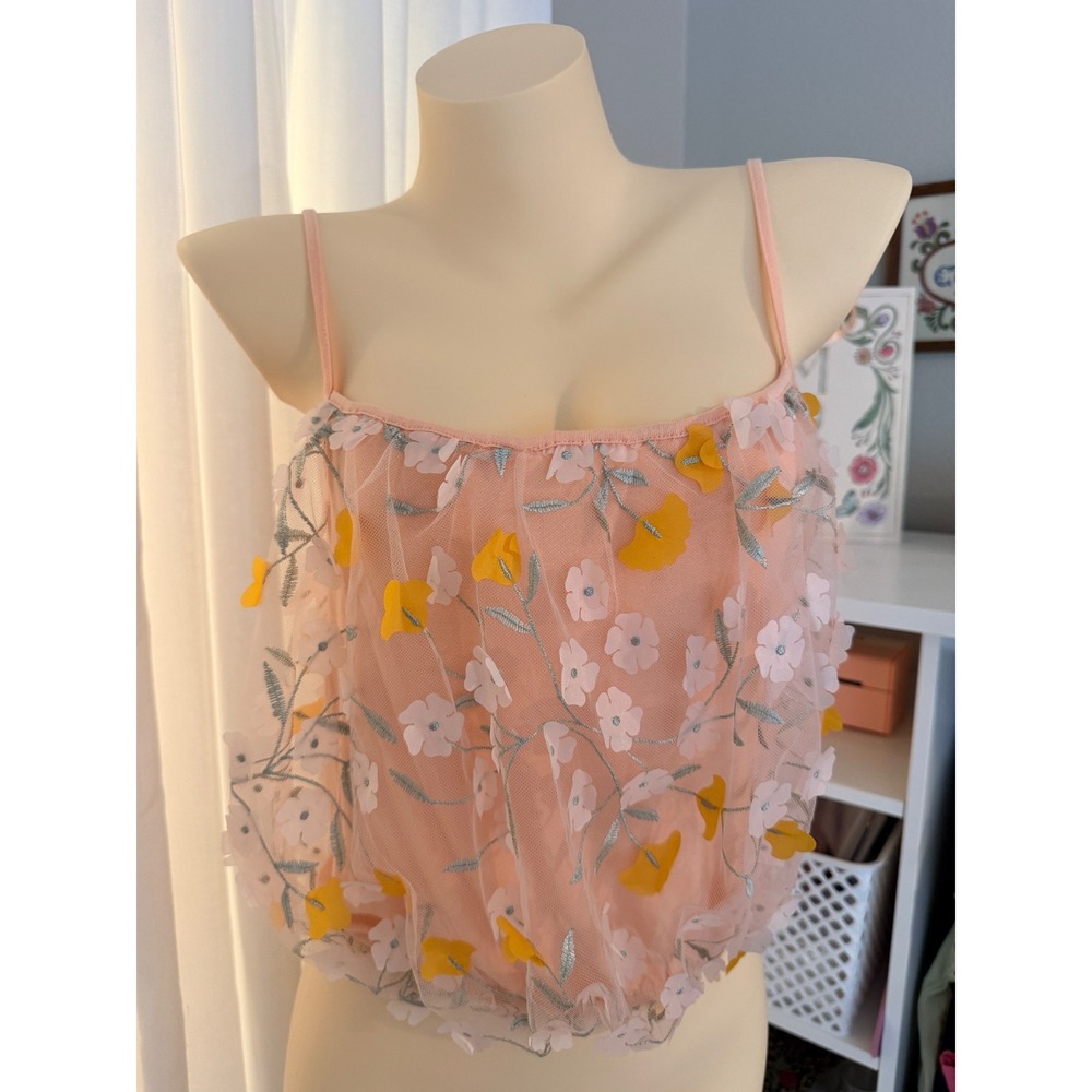 Anthropologie Bubble Blossom Applique Mesh Top M New